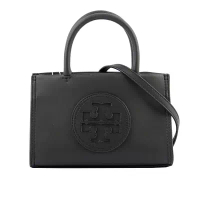 【TORY BURCH】Ella 圓形標誌牛皮迷你二用托特包(黑色)