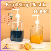 Botol Sirup Plastik 1600ML dengan Pompa - Botol Pump Gula 10CC per Tekan, Tempat Sirup yang Presis