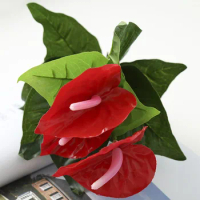 32cm 18Heads Artificial Anthurium Red Green Plastic Plants Home Garden Living Room Bedroom Decoration Fake Plants