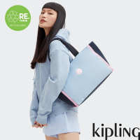 Kipling 藍粉撞色拼接大容量主袋手提包-NALO