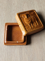 黃交趾釉干支未羊香盒，生肖羊香合，也可做印泥盒。茶道具，日本