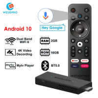WESOPRO TV Stick G2 Android 10 Smart TV Dongle 2GB RAM 16GB ROM 2.4GHz 5.0GHz Wifi 6 BT5.0 H.265 4K 30pfs VS Xiaomi Mi TV Stick