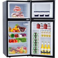 Mini Fridge with Freezer, Refrigerator with Stainless Steel 2 Doors, 5 Adjustable Thermostat Settings, Compact Refrigerators