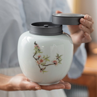 陶瓷影青茶葉罐雙密封錫蓋普洱罐白瓷手繪醒茶罐茶倉家用儲存茶盒