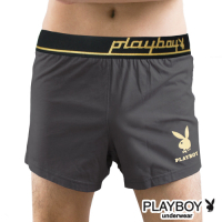 男內褲  PLAYBOY 彈性精梳棉素色燙金兔頭寬鬆四角褲-單件(鐵灰)