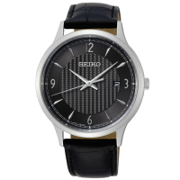 SEIKO精工   穩重內斂紳士皮革石英腕錶(SGEH85P1)-黑面x41mm