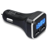 Meter Volt Pengecas Kereta, dengan Paparan Voltan dan Amp LED, untuk iPhone 11 / Xs dan Galaxy S20 /