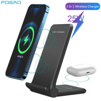 25W Fast Wireless Charger 2 in 1 Charging Dock Station For iPhone 14 13 12 11 XS MAX XR X 8 AirPods 3 Pro Samsung S22 S21 S20