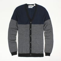 美國百分百【全新真品】Calvin Klein 外套 CK 上衣 針織 夾克 V領 灰藍 純棉 柔軟 S XS E301