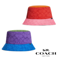【COACH】高級防水尼龍三色拼接雙面漁夫帽