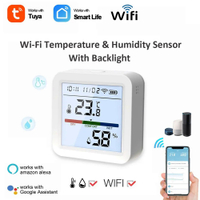 Tuya ใหม่ WiFi อุณหภูมิความชื้น Sensor Smart Life Backlight Hygrometer เครื่องวัดอุณหภูมิ Sensor สนับสนุน Alexa  Home Assistant
