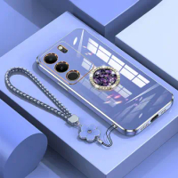 V29 5G Case Luxury Diamond Ring Cover For Vivo V29 V29E V25 V21 V21E V20 SE Y76 Y75 Phone Case With Lanyard Plating Case V 29