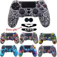 Silicone Thumb Caps Joystick Gamepad Grips Case Cover for DualShock PlayStation 4 PS4 Slim Pro Controller+LED Sticker