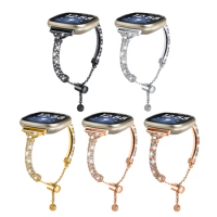 For fitbit versa 4 versa 3 smart watch Strap Stainless Steel Diamond Bracelet Women Metal watchband for fitbit sense / sense 2