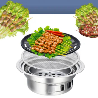 Korean Hibachi BBQ Picnic Table Grill Barbecue Stove Cooker Stainless Steel Charcoal Barbecue Grill 40x23.5x13.5cm