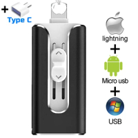 OTG USB Flash Drive For Apple iPhone iPad iPod Mobile USB Flash Disk USB Stick Flash Pen Drive 128G 64GB Usb Flash 3.0【Black】