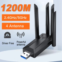 1200M High Speed Wireless Network Card 2.4G 5G Dual Band USB WiFi Adapter for PC Laptop 4 Antenna Network Signal Transmitter