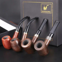 4 pcs sets Tobacco pipe 9MM Filter Ebony wood pipes Bent Type smoking pipe Handmade cigarette holder Tobacco pipe Dad's gift