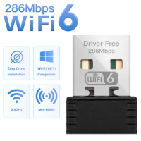 WiFi 6 AX286 2.4GHz Mini USB WiFi Card WiFi 6 Adapter Wireless Dongle Receiver For PC/Laptop For Windows7/10/11 Driver Free