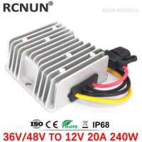 RCNUN New 24V 36V 48V to 12V 20A Step Down DC DC Converter Stabilizer 240W Golf Cart Cars Voltage Reducer with Fuse CE RoHS
