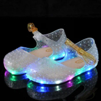Children Sandals Baby Jelly Crystal Glowing Shoes Bow Kids Shoe Girl Sandals Princess Shoes Illuminated Shoes for Boy Кроссовки