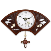 TQJ新中式木頭客廳掛鐘中國風貝殼石英鐘表定制時鐘臥室靜音掛表