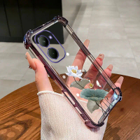 เคสโทรศัพท์, เหมาะสำหรับ VIVO Y03, y18, y18e, y36t, วัสดุ TPU, ลายดอกบัว, กันกระแทกสี่มุม, เคสใส
