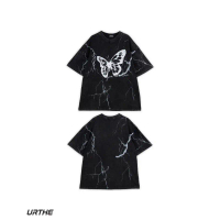 URTHE - เสื้อยืด ผ้าฟอก ทรง Oversize รุ่น BUTTERFLY LINGTING