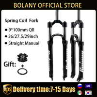 BOLANY Bicycle Fork Spring Coil MTB Cycling Supension Forks 26 27.5 29inch Straight 9*100mm Quick Release Bike Accessories
