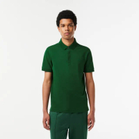 【LACOSTE】男裝-經典巴黎商務短袖Polo衫(深綠色)