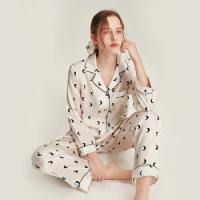 Pure Silk Pajamas Set for Women 100% Mulberry Silk Pajama Set Ladies Silk Pjs Designer Long Sleeve Full Length 2 pcs Sleepwear