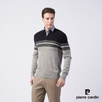 Pierre Cardin皮爾卡登 男款 羊毛混紡定位條襯衫領條假兩件穿毛衣-藍色 (5215472-95)