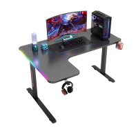 MGSHOP幻彩跑馬燈卡夢碳纖維L型轉角電競桌電腦桌工作桌(160/100/60)D2200不可升降