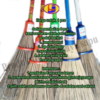 1 Pcs Sapu lidi / Sapu Taman Gagang Kayu Best Seller Warna (Biru Hijau Oren) Lidi Coklat dan Putih