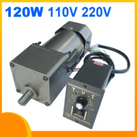 120W 0.75-450rpm Variable motor AC 110V 220V Low rpm gear motor Reducer box Induction motor Speed controller Adjustable CW CCW
