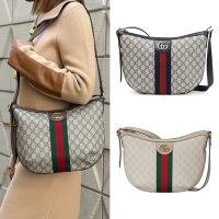 【GUCCI 古馳】598125 經典Ophidia系列GG Supreme帆布印花肩背包斜背包彎月包(顏色任選)