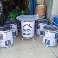 (Custom Motif) Kursi Cafe / Kursi Teras / Kursi Branding - Kursi Tong / Meja Tong Duplex Bebas Custo