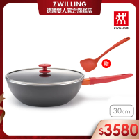 ZWILLING 德國雙人 Now Plus黑曜鍋 IH不沾深炒鍋30cm(附玻璃蓋、大矽膠鏟)