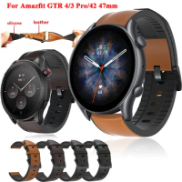 Leather+Silicone Wrist Watchband For Xiaomi Amazfit GTR 4/3 Pro 42 47mm Strap For Amazfit GTR2e Stratos Smartwatch Band Bracelet