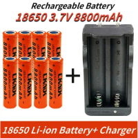 100% Original 18650 3.7V 8800mAh Rechargeable Lithium Battery with 10A Discharge, Suitable for 18650 Battery+charger