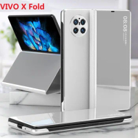Plating Mirror For VIVO X Fold Plus Case Smart Touch View Window Flip Book Wake UP Sleep Protective Cover