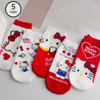 5 Pairs of High-Quality Novel and Cute Kawaii Women's Dream Party Red Christmas Cat Gift Socks