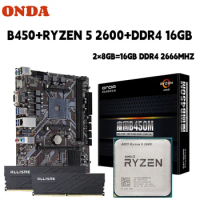 ONDA B450 Motherboard Kit With Ryzen 5 2600 R5 CPU Processor DDR4 16GB(2*8GB) 2666MHz Memory B450M AM4 Set