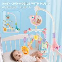Baby Crib Mobile with Music and Light Cute Crib Mobile Toys with Remote Control 360° Rotation Baby Musical Crib Mobile with