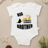Bulldozer Big Brother Baby Boy Onesie Cartoon Fashion Trend Harajuku Toddler Clothes 0-24 Months Cotton Comfy Soft Breathable