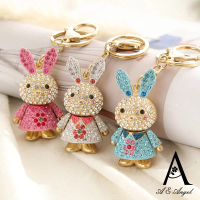 【ANGEL】洋裝小兔子水鑽鑰匙圈百搭掛件吊飾(3色可選)