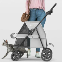 Outdoor Small Dog Transport Four-wheel Design Transportation for Dogs Breathable Mesh Dog Cage Stable Load-bearing Pet Trolley