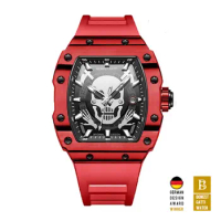 BONEST GATTI Men Automatic Watch Luxury Tonneau Mechanical Wristwatch Carbon Fiber Bezel Titanium Case Sapphire Skull Luminous