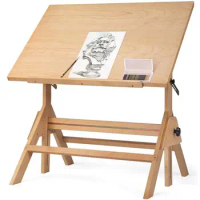 Adjustable Natural Beech Wood Drafting Table Art Craft Drawing Hobby Solid Height &amp; Angle