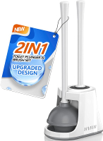 Toilet Plunger and Brush Bowl Brush and Heavy Duty Toilet Plunger Set with Ventilated Holder 2-in-1 
